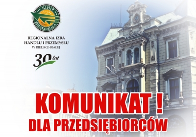 KOMUNIKAT dot. ograniczenia godzin pracy biura Regionalnej Izby Handlu i Przemysłu w Bielsku-Białej oraz Działu Legalizacji Dokumentów Handlowych i Eksportowych!